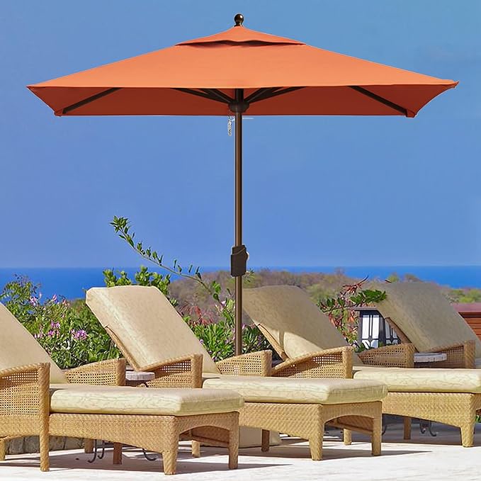 EliteShade 6x6Ft Rectangular Market Umbrella Patio Outdoor Table Umbrella with Ventilation and 5 Years Non-Fading Top,Rust