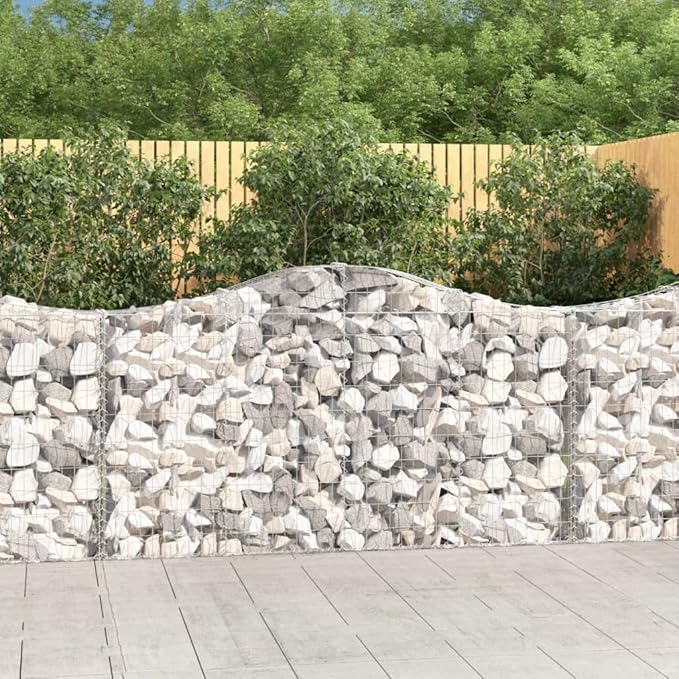 Gabion Basket Set of 4, Silver Galvanized Iron, Large Rectangular Metal Outdoor Planters for Garden Walls, Sound Absorbing, Durable Construction