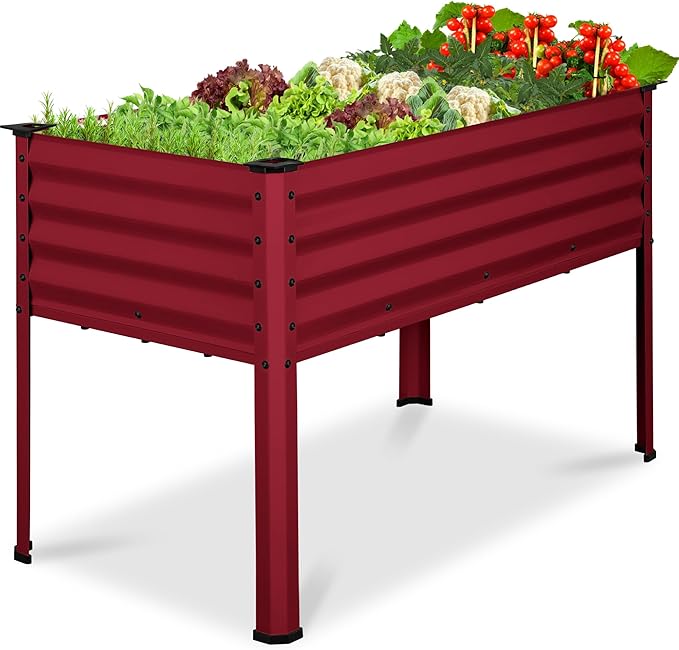 Best Choice Products 48x24x30in Galvanized Raised Garden Bed, Metal Elevated Planter Box, Vegetable Garden for Backyard, Patio, Balcony, 100% Non Toxic Materials - Royal Red