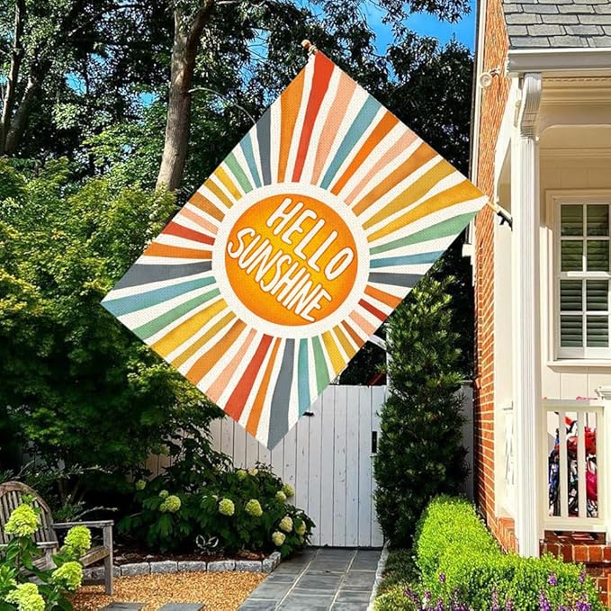 RABUSOFA Hello Sunshine Summer Classic House Flag 28x40 Inch Double Sided Outside,Party Holiday Burlap Yard Outdoor Decoration Large