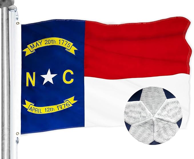 North Carolina State Flag 3x5 Ft Deluxe Full Embroidered Heavy Duty Polyester Durable NC Flag with Sewn Stripes and Brass Grommets for Indoor/Outdoor