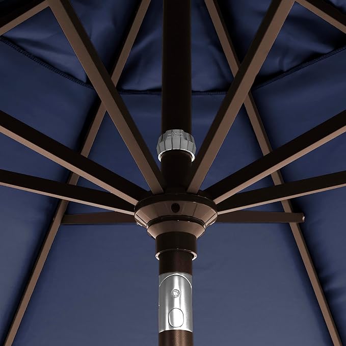 California Umbrella 5-Year-Non-Fading, 9Ft Premium Patio Umbrella, Hand-Crank, Button-Tilt, Bronze Frame, Solution Dyed Navy Fabric