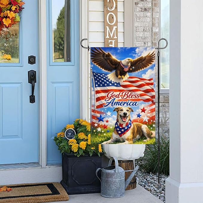 Patriotic Greyhound Garden Flag 12x18 Inch,American Independence Day Outdoor Yard USA Flag Funny Animal,Red White Blue 4th of July Lawn Porch Double Sided Outside Decor