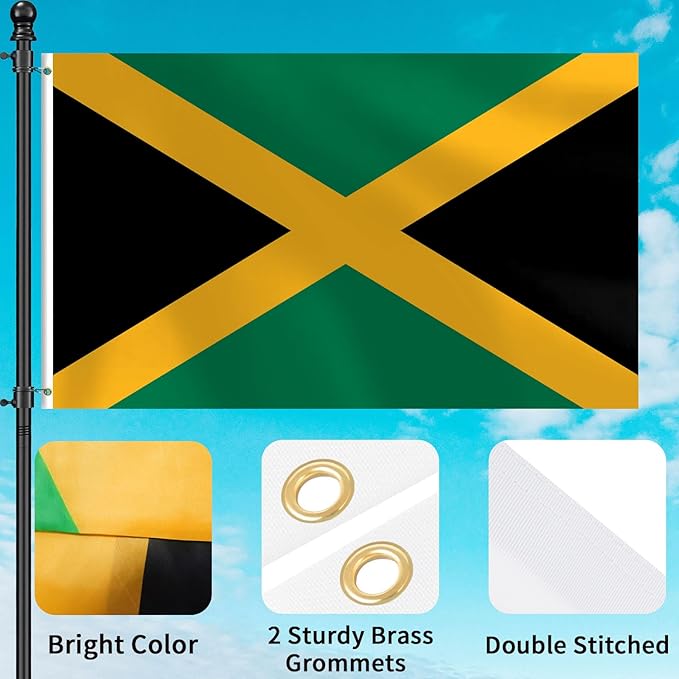 Jamaican Flag 3x5 FT Heavy Duty Jamaica Flag Double Stitched Vivid Color Fade Proof Outdoor Decor With Brass Grommets(Jamaica)