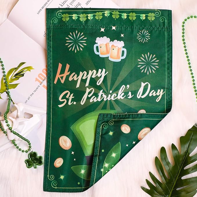 Chuangdi Happy St Patricks Day Garden Flag Spring Double Sided Saint Patty's Day Flag House Yard Shamrocks sign for Terraces Porches Yards Holiday Decor Gifts
