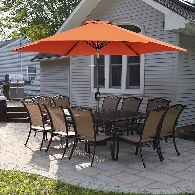 Yaheetech 9FT Patio Umbrella Outdoor with Heavy Duty Base Included,Table Umbrella with Push Button Tilt and Crank, UV Protection Waterproof for Yard/Outdoor/Wedding Parties and Events - Orange