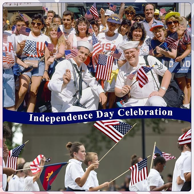 Shimeyao 200 Pcs American Flag Bulk - 8" x 12" Handheld USA Flags on Wooden Stick Set for 4th of July, 250th Anniversary, Patriotic Party, Memorial Day Decoration