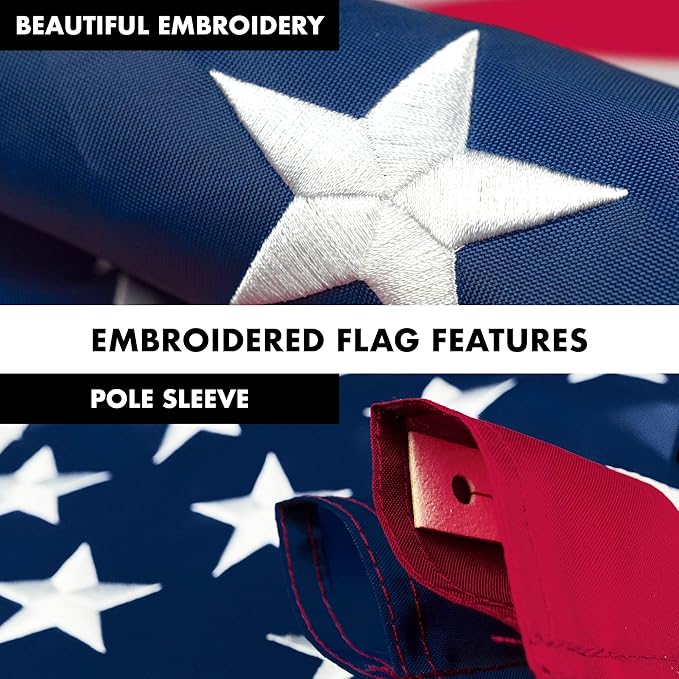 G128-6 Feet Spinning Flagpole (White/Silver) American Flag Pole Sleeve Embroidered 3x5 ft American Flag Pole Sleeve (Flag Included) Aluminum Flag Pole | Flag with NO Grommets