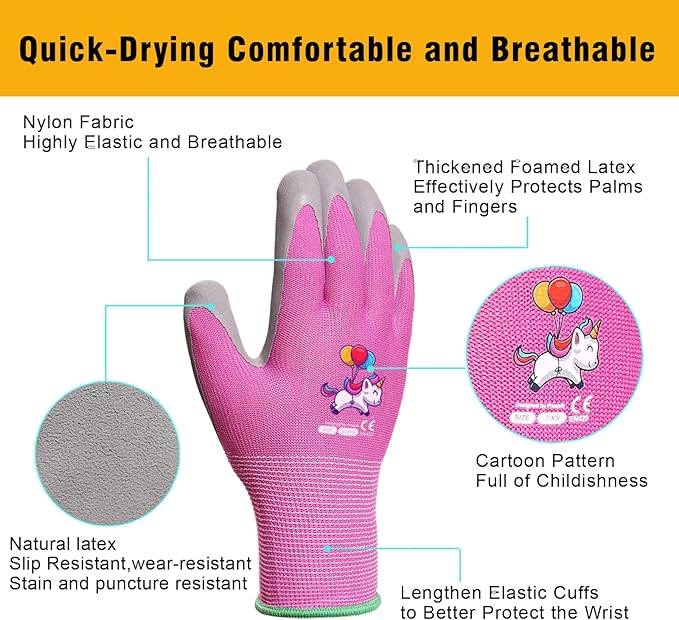 Ages 5-7 Kids Gardening Gloves,Yard Work Gloves for Toddlers, Youth, Girls, Boys, Childrens, Soft Safety Rubber Gloves (XXS Age 5-7, 1 Pair Sky Blue Panda)