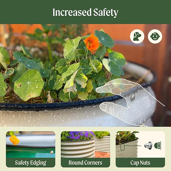 17" Tall Herb Raised Garden Bed for Basil Lavender Sages, 30" Wide Round Fruit Tomato Planter Box for Gardening Blueberries Figs, Flower Metal Pot Container for Rose, Twin Pack, Modern Gray