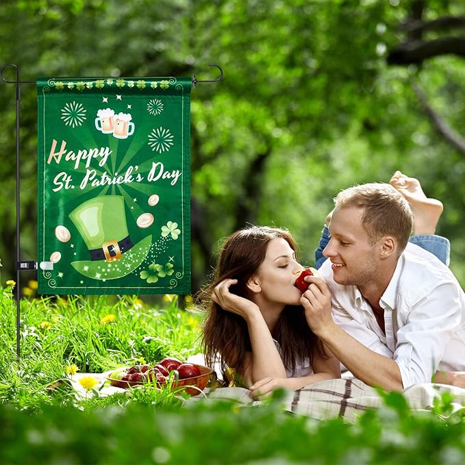 Chuangdi Happy St Patricks Day Garden Flag Spring Double Sided Saint Patty's Day Flag House Yard Shamrocks sign for Terraces Porches Yards Holiday Decor Gifts