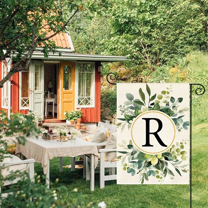 AVOIN colorlife Monogram Letter R Floral Garden Flag 12x18 Inch Double Sided Outside, Family Last Name Initial Yard Outdoor Decoration