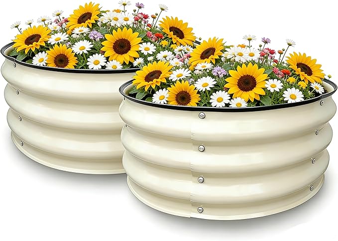 GrowHaus 2-Pack Round Raised Garden Beds for High Yield - 2x2x0.9FT Small Space Balcony Solution, Durable Grow Box for Planting Vegetables Flowers Herbs