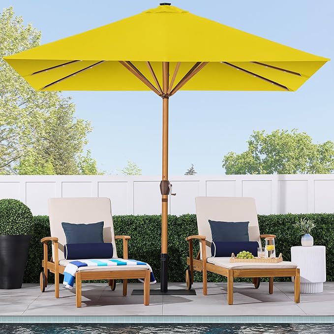 Best Choice Products 9ft Deep Square Solar Powered LED Lighted Patio Umbrella w/Woodgrain Pattern, UV-Resistant Fabric, Hand Crank - Yellow