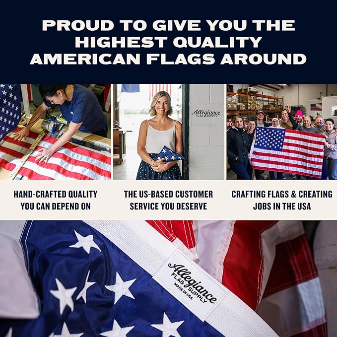 Allegiance Flags Made in USA American Flag Set For Outside 3x5 Ft | Premium US Flag with American-Sourced 200D Nylon, Embroidered Stars, Hand-Sewn Stripes | Heavy Duty All-Weather & Fade Resistant