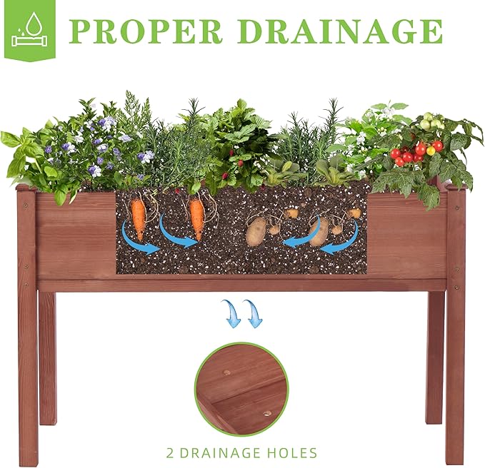 SoliWood Set of 2 Raised Garden Bed with Legs, 48x24x30'', Outdoor Wood Elevated Planter Box, Grey Cedar, Thick Legs, w/Liner