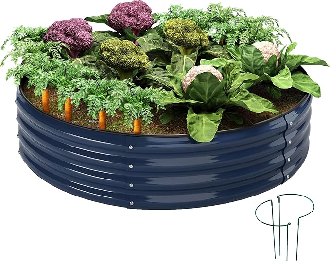 Galvanized Metal Planter Round Raised Garden Bed Kit for Gardening Outdoor，2x2x1ft Grow Garden Box Raised Flower Bed，Round Galvanized Planter Outdoor Metal Fire Pit Ring