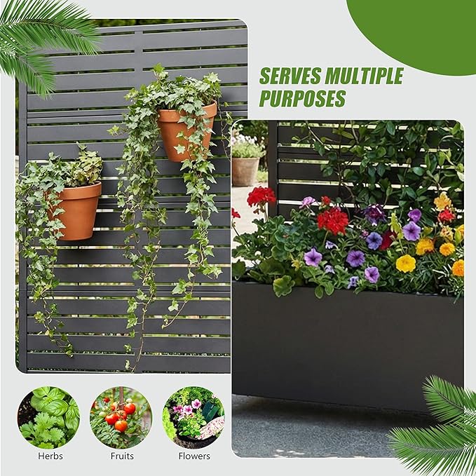 Casaphoria 72"x35" Metal Raised Garden Bed with Trellis(2 Pack), Outdoor Planter Box with Wheels & Drainage Holes for Climbing Plants, Flowers, Elevated Garden Kit with Privacy Screen, Black-Louvered