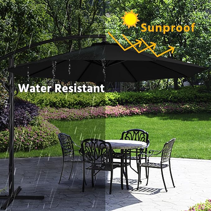 Yaheetech 10FT Patio Offset Umbrella - Cantilever Hanging Outdoor Umbrellas w/Easy Tilt & Cross Base for Market/Garden/Lawn/Deck/Backyard/Pool - Black