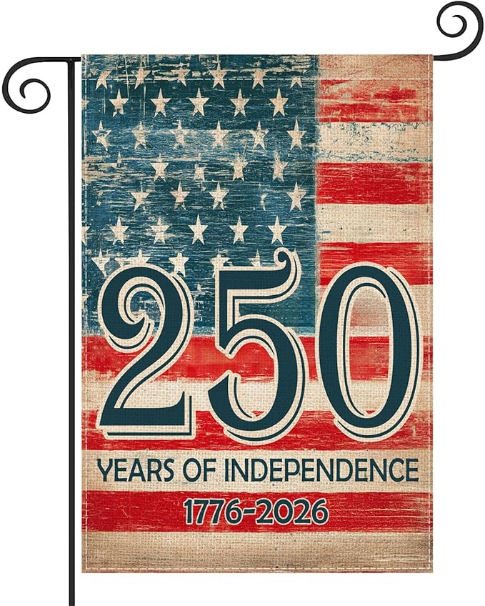 Vintage American Flag 250 Years Garden Flag 12.5x18 Inch, Double-Sided Patriotic Independence Banner 1776-2026, Burlap Outdoor Flag for Porch Yard Garden USA Decor