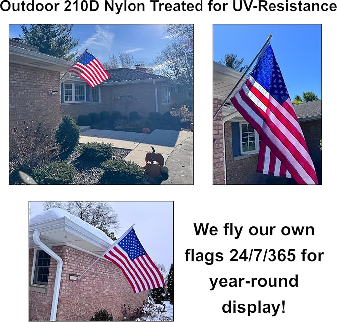 2x3 ft (24x36 in) Heavy-Duty American Flag – 100% Made in USA, FMAA Certified – UV-Resistant 210D Outdoor Nylon with Embroidered Stars, Sewn Stripes, Brass Grommets, Reinforced Fly End for High-Wind