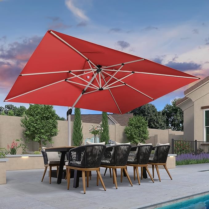 PURPLE LEAF 10' X 13' Patio Umbrella Outdoor Rectangle Umbrella Large Cantilever Umbrella Windproof Offset Heavy Duty Sun for Garden Deck Pool Patio, Terra