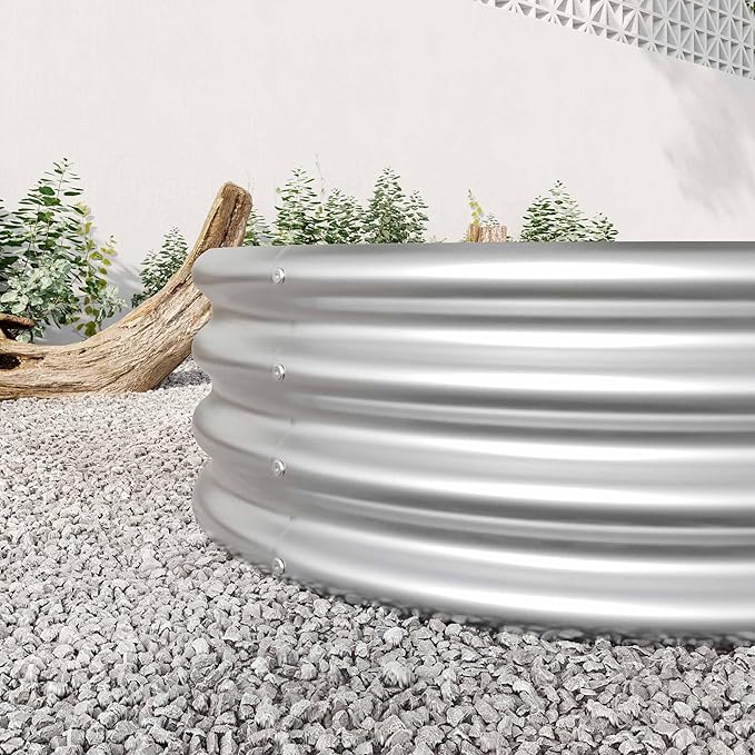 Raised Garden Beds Outdoor, Oval Large Galvanized Metal Planter Box with Kit, Above Ground Garden Bed for Vegetables Fruits and Flowers (Silver, 6×3×1)