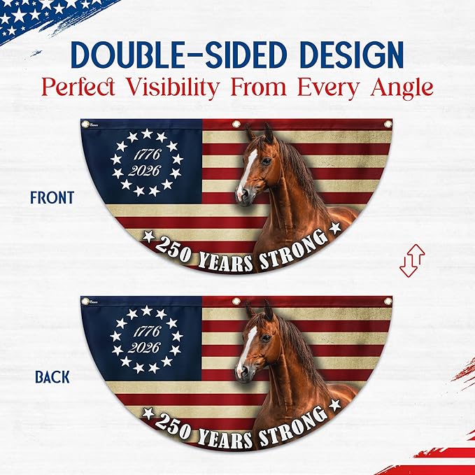 FLAGWIX American 250 Patriotic Horse Fan Flag - Polyester Double-sided Yard Flags For Outside 1.5x3 ft - 4th of July Decorations for Home Yard Garden Decor Banner, Gifts For Men Women