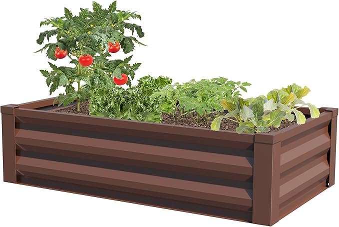 Greenes Fence Timber Brown Powder-Coated Metal Raised Garden Bed Planter 24" W x 48" L