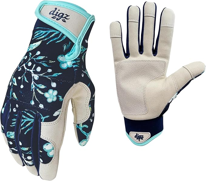 Digz Women's Small Outdoor and Work Gardener Gloves, Spandex, Navy Blue