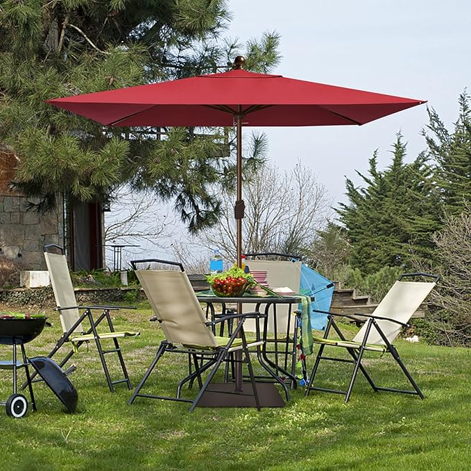 EliteShade USA 10-Year-Non-Fading 6.5x10Ft Rectangular Market Umbrella Patio Umbrella Outdoor Table Umbrella with Ventilation, Burgundy