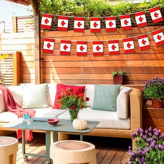 Canada Flags Canadian Small String Flag Banner Mini Hanging Flags Pennant Decorations For Schools,National Sports Events, Grand Opening,Patriotic Festival, Party, 20Ft 20 PCS