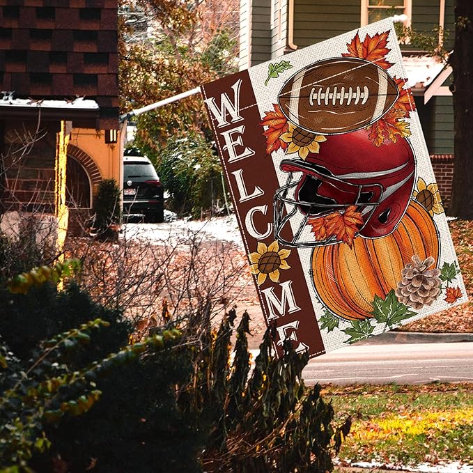 Fall Garden Flags, Fall Decorations for Home Outside,Thanksgiving Pumpkin Baseball Garden Flag Yard Outdoor(28 * 40in)