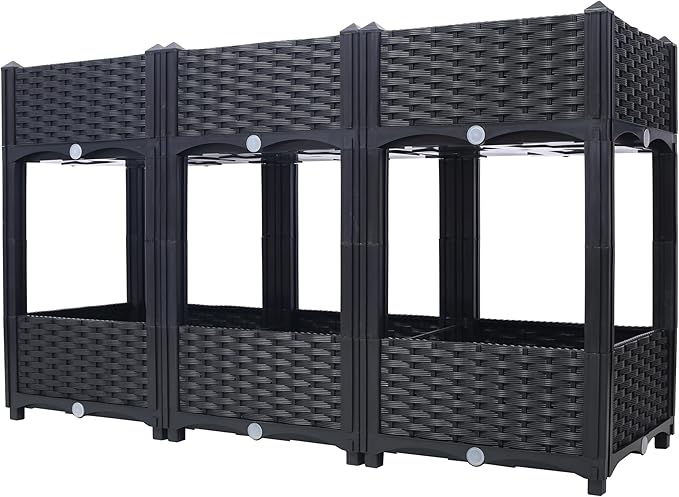 Planter Raised Beds - Elevated Planter Garden Box with Drainage Plug Raised Garden Beds for Vegetable/Flower/Herb Outdoor Standing Planter Beds Gardening Kit 47.2"x15.7"x27.7" (Black)