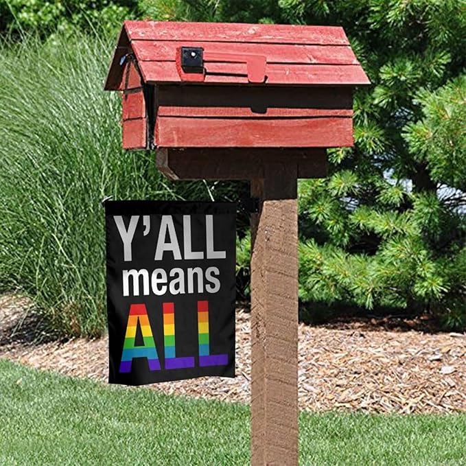 Y'All Means All Lgbtq Garden Banner 12 X 18 Inch Vertical Double Sided For Lawn Garden House Indoor Outdoor Decor