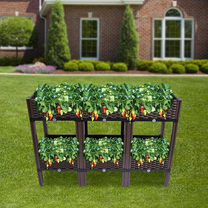 Square Raised Garden Bed, Planter Box Kit, Self-Watering Plastic Planter for Indoor Outdoor Vegetables, Fruits, Potato, Flowers, All Weather, 3.9ft*15.7in*33.8in