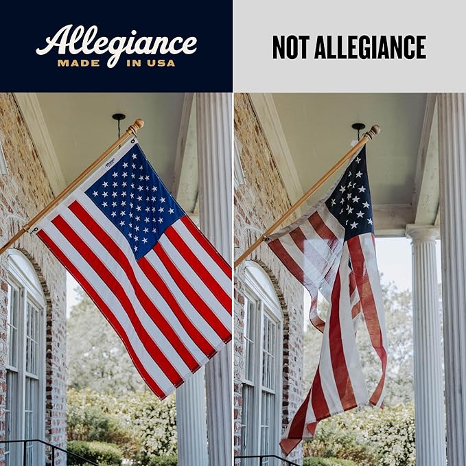 Allegiance Flags Made in USA American Flag Set For Outside 3x5 Ft | Premium US Flag with American-Sourced 200D Nylon, Embroidered Stars, Hand-Sewn Stripes | Heavy Duty All-Weather & Fade Resistant
