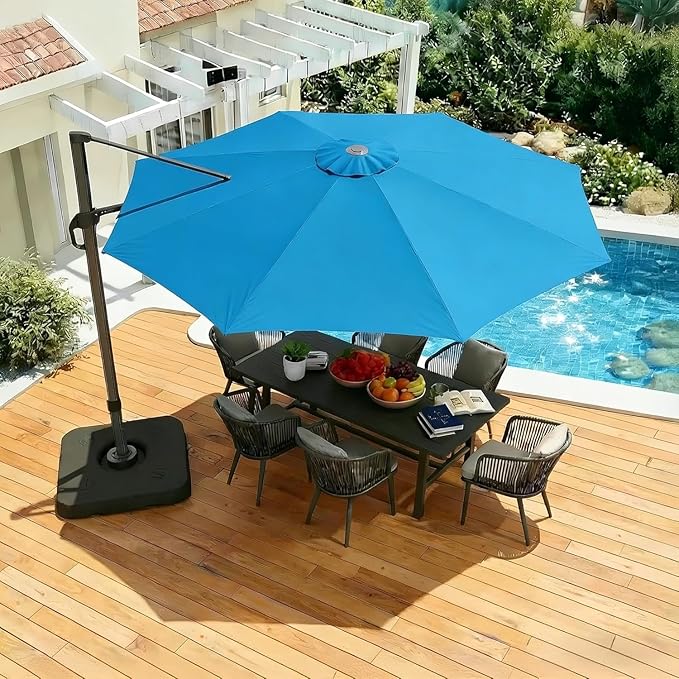 Hoteel 10ft Patio Umbrella Heavy Duty Aluminum Windproof & Shade Provision Outdoor Cantilever Round Offset Large Umbrella Height Adjustable with 360°Rotation for Patio Pool Deck Gazebo, Light Blue
