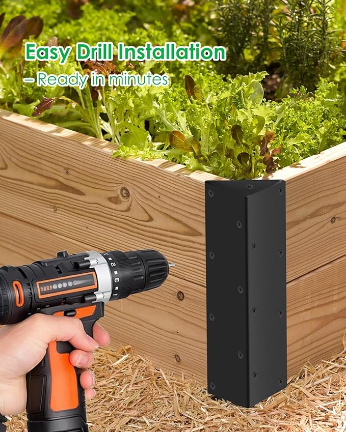 4 Pcs Garden Bed Corner Brackets with Corner Codes, 11" x 3" x 3" Rust Resistant Metal Raised Bed Brackets for Planter Box, Raised Bed Corners Connectors with Securing Lip Fits Wooden Garden Edging Fu