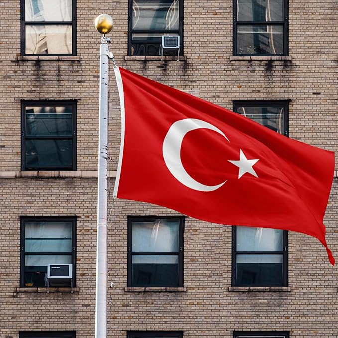 ASUNO Turkish Flag 3 × 5 Feet Polyester Turkish National Banner with 2 Brass Grommets Double Side Vivid Color Fade Resistant for Outside Garden Lawn Patio