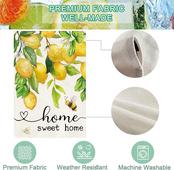 Baccessor Lemon House Flag Summer Bee Floral Home Sweet Home Large Yard Flag 28 X 40 Inch Double Sided Burlap Welcome Flag for Outside Outdoor Porch Decor