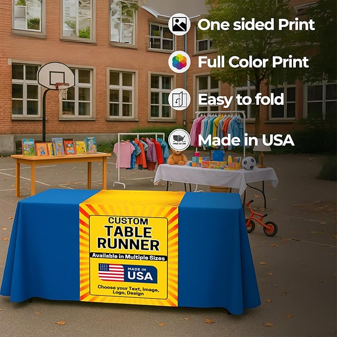 Custom Table Runner by DreamController - Personalized Table Runner with Your Photo, Text or Logo for Trade Shows, Events, Birthday, Wedding | Made in USA | Fast Delivery | Sizes 12x72 24x72 36x72 Inch