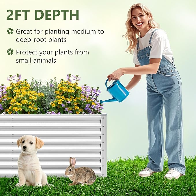Giantex 6x3x2ft Raised Garden Bed, Large Metal Elevated Rectangular Planter Bed, 271 Gallon Capacity, Outdoor Planting Garden Box for Vegetable Flower Herb Grow (Silver)