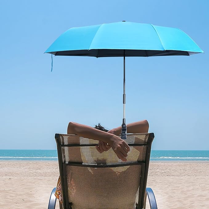 Beach Chair Umbrella with Clamp, Portable Clip on Umbrella for Outdoor Chairs, Adjustable UPF50+ Sun Shade Umbrellas for Beach Patio Travel Camping Wheelchair Golf Cart, Small 40inch with Storage Bag