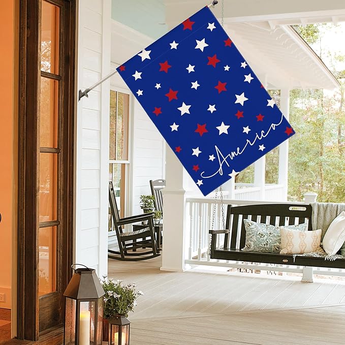 AVOIN colorlife 4th of July America Blue House Flag 28x40 Inch Double Sided Outside, Independence Day Patriotic Stars Yard Outdoor Decoration