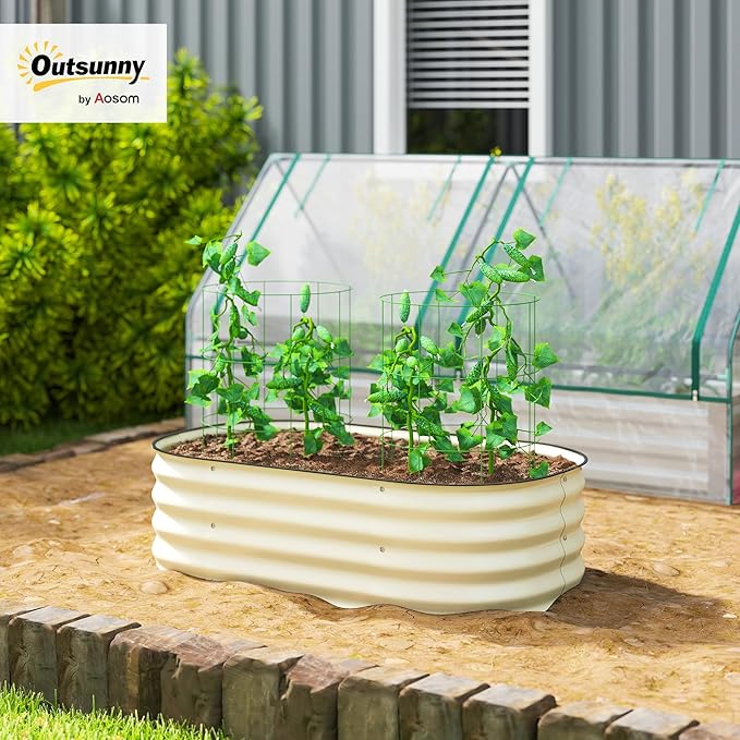 Outsunny 3.5' x 2' x 1' Galvanized Raised Garden Bed Kit, Outdoor Metal Elevated Planter Box with Safety Edging, Easy DIY Stock Tank for Growing Flowers, Herbs & Vegetables, Cream