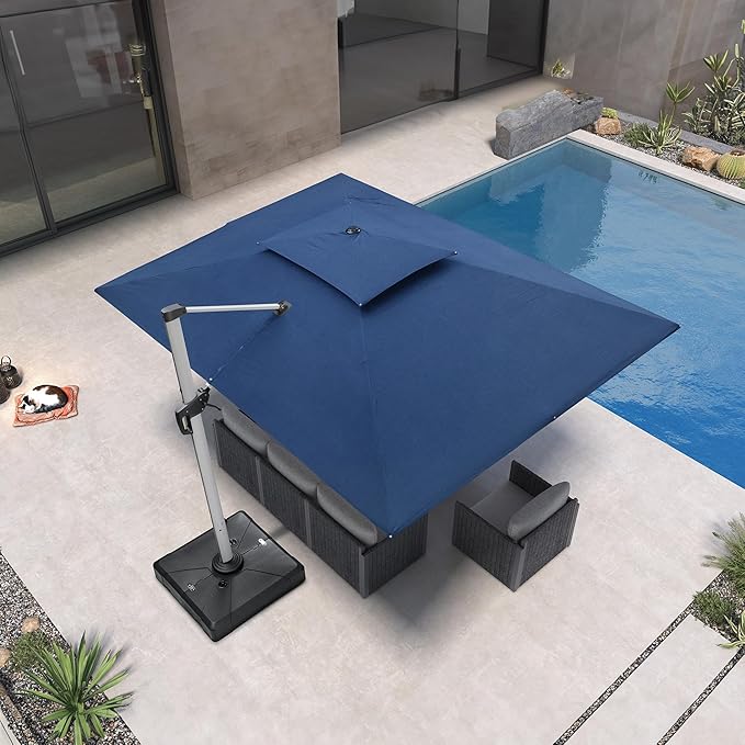 PURPLE LEAF 10' X 13' Cantilever Outdoor Patio Umbrella Large Heavy Duty 360° Rotation Double Top Offset Rectangular Umbrellas for Backyard Deck Pool, Spectrum Indigo