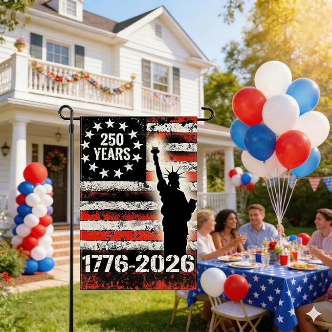 250th Anniversary America Garden Flag, 12x18 Inch Double Sided Design, 1776-2026 USA Yard Decoration for Independence Day