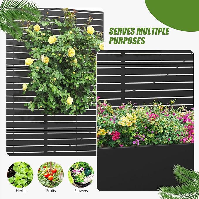 Casaphoria 72"x47" Metal Raised Garden Bed with Trellis(2 Pack), Outdoor Planter Box with Wheels & Drainage Holes for Climbing Plants, Flowers, Elevated Garden Kit with Privacy Screen, Black-Louvered