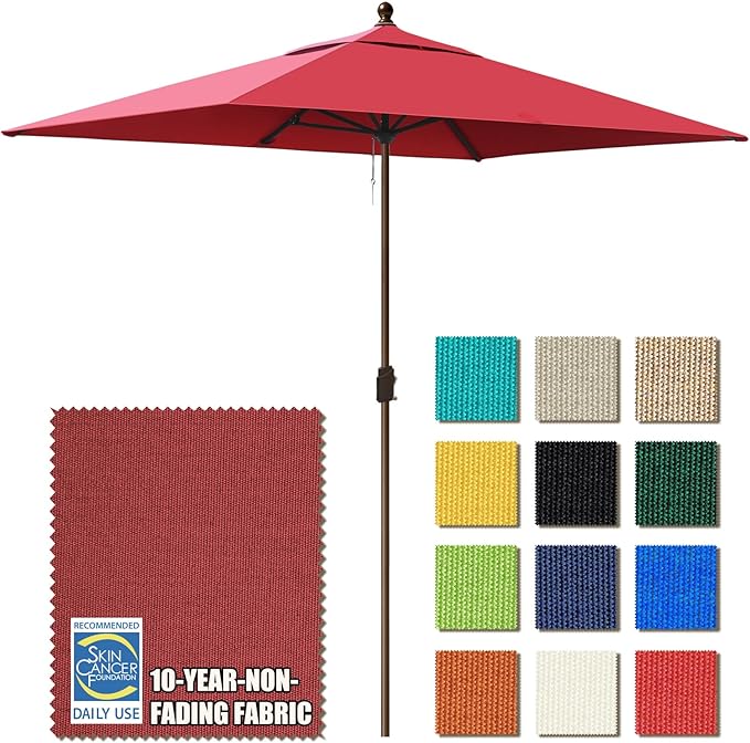 EliteShade USA 10-Year-Non-Fading 6.5x10Ft Rectangular Market Umbrella Patio Umbrella Outdoor Table Umbrella with Ventilation, Burgundy